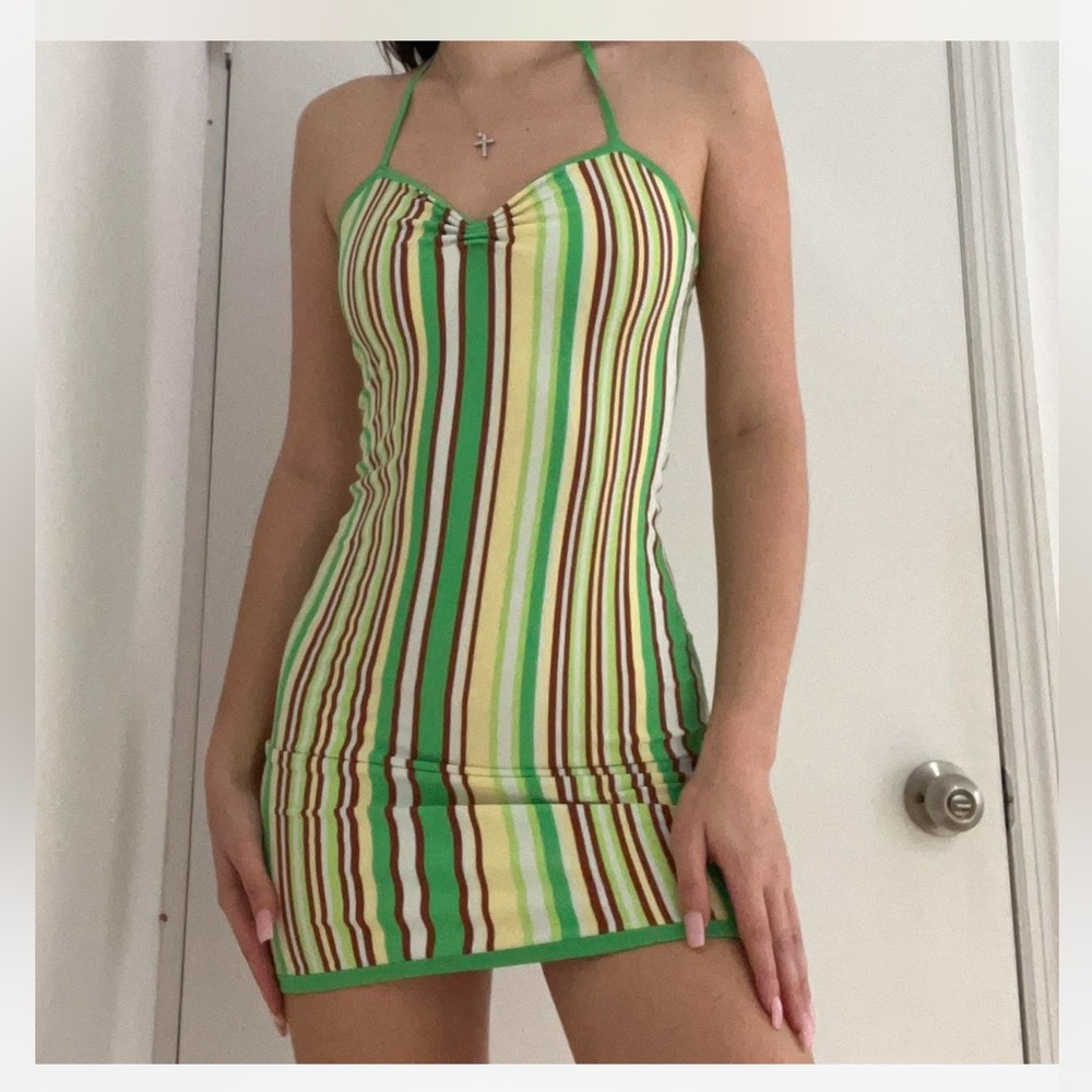 Striped Green Halter Dress